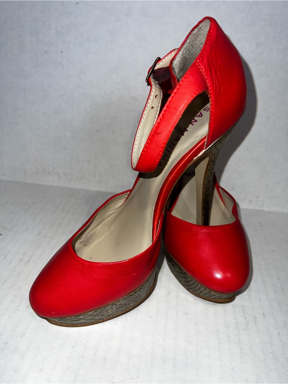 San Marina Red Platform Ankle-Strap Heels